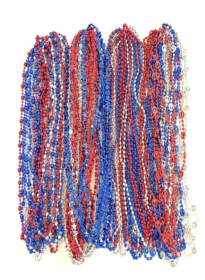 GZYSSL 102 Pcs 4th of July Beads Necklaces Independence Day Red Blue Silver Bead Necklaces Party Favors Fourth of July Patriotic Parade Beads Party Celebration Favors Decorations - Image 2